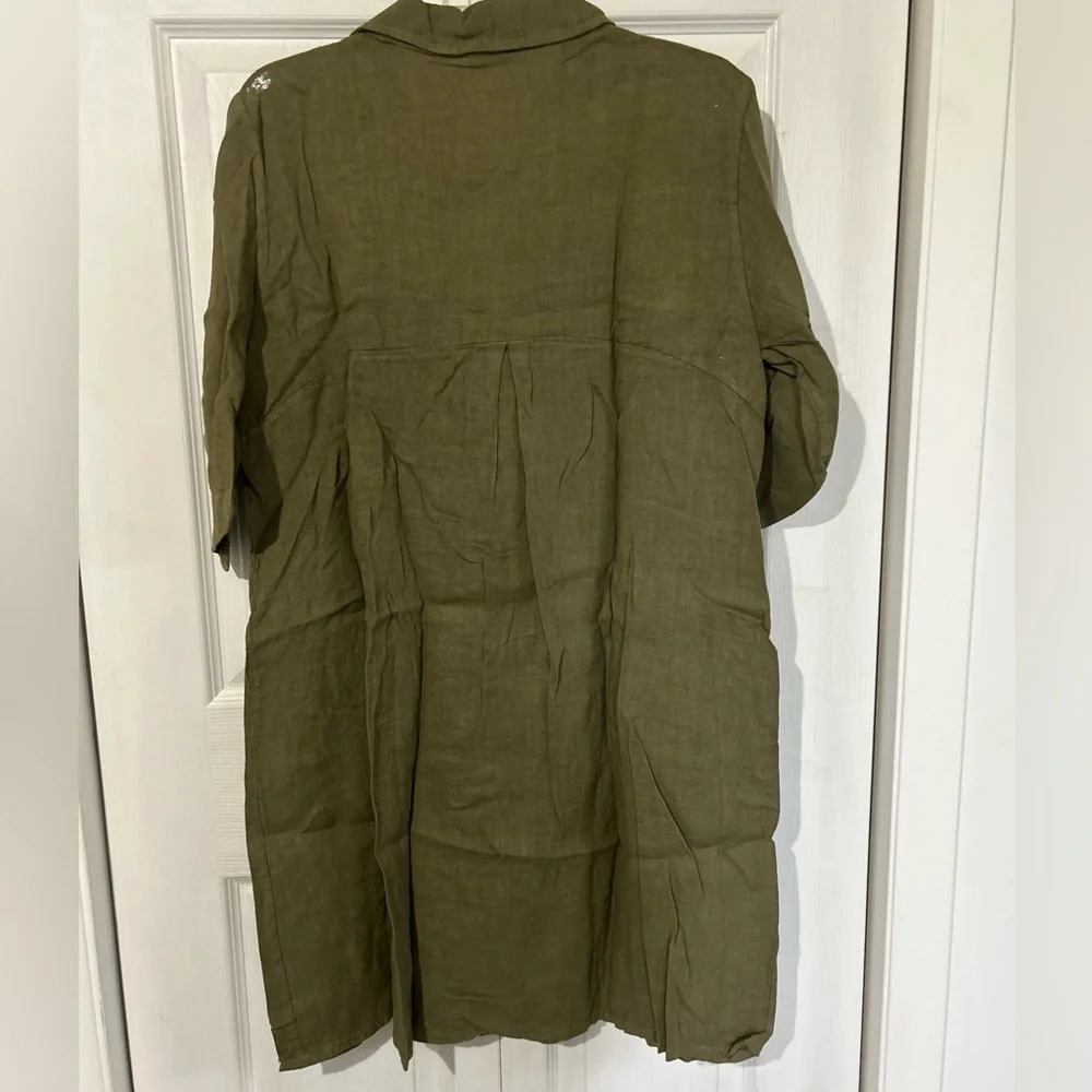 Elena Baldi Army Green Olive Linen knee Length Dress size XL - Picture 4 of 8